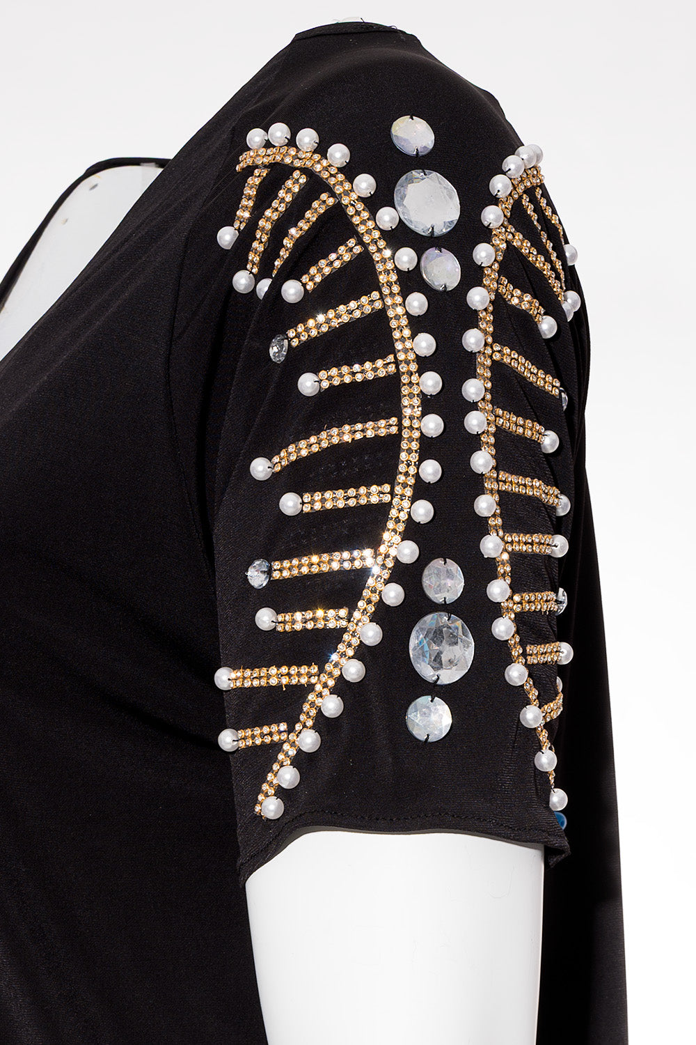 Μαύρη μπλούζα με πέρλες και στρας στα μανίκια Fia Fashion