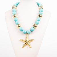 Κολιέ με χρυσό αστερία και τιρκουάζ χάντρες