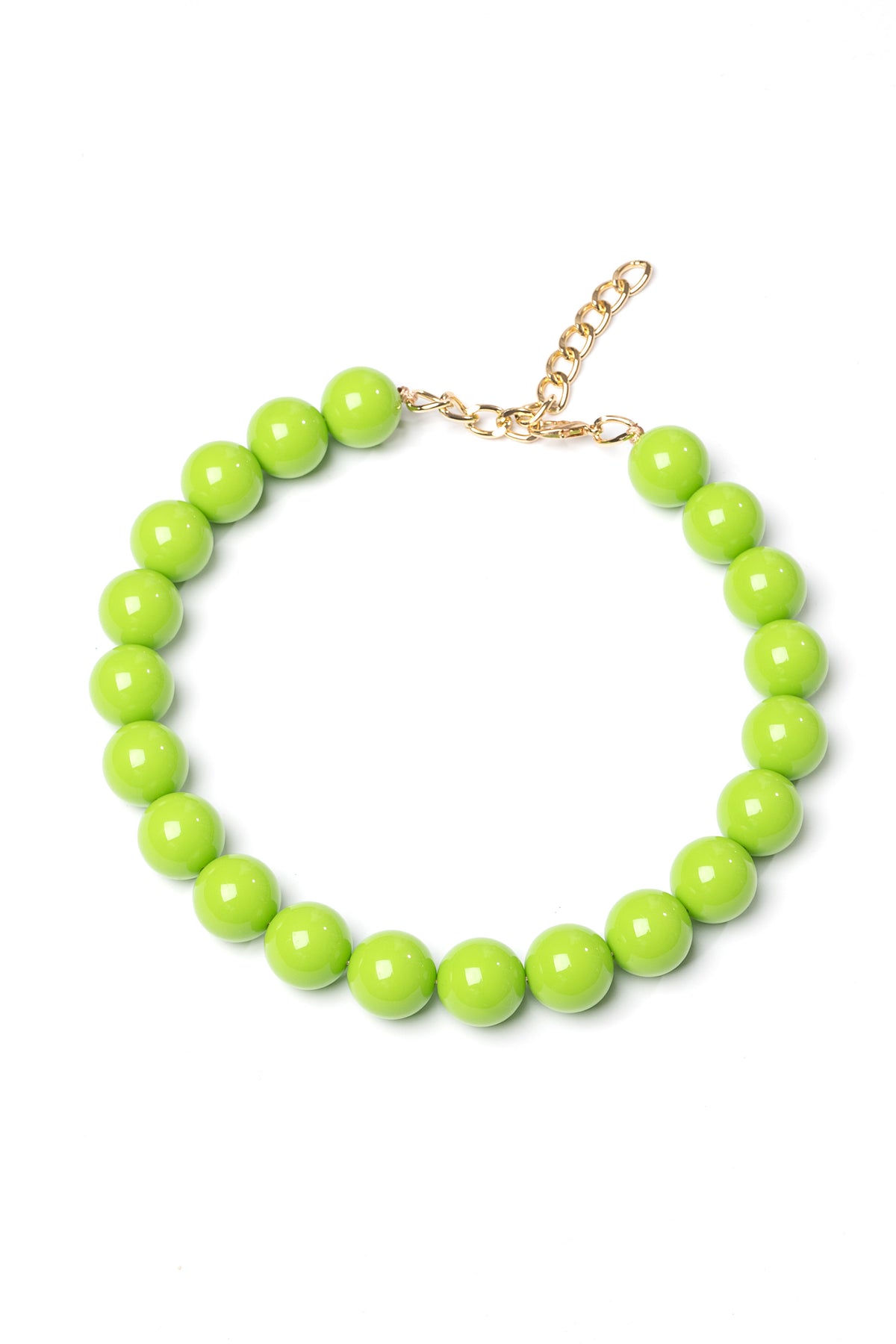Κολιέ με neon πράσινες χάντρες και χρυσή μεταλλική αλυσίδα