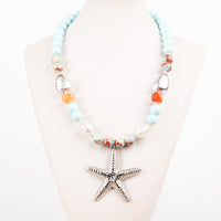 Κολιέ με ασημένιο αστερία και γαλάζιες χάντρες