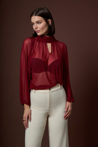 Διάφανη κόκκινη μπλούζα iRous με μαντήλι λαιμού