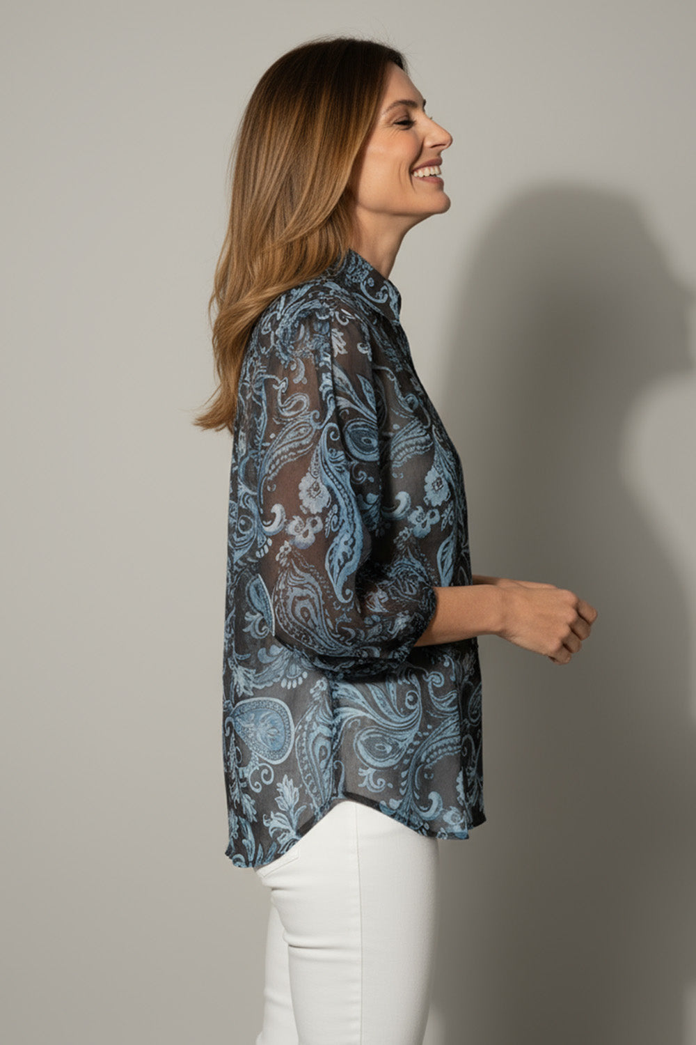 Πουκάμισο διάφανο paisley γαλάζιο