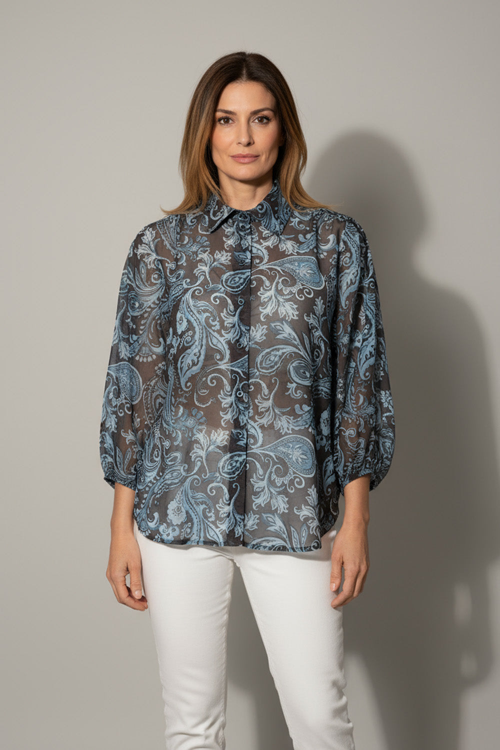 Πουκάμισο διάφανο paisley γαλάζιο