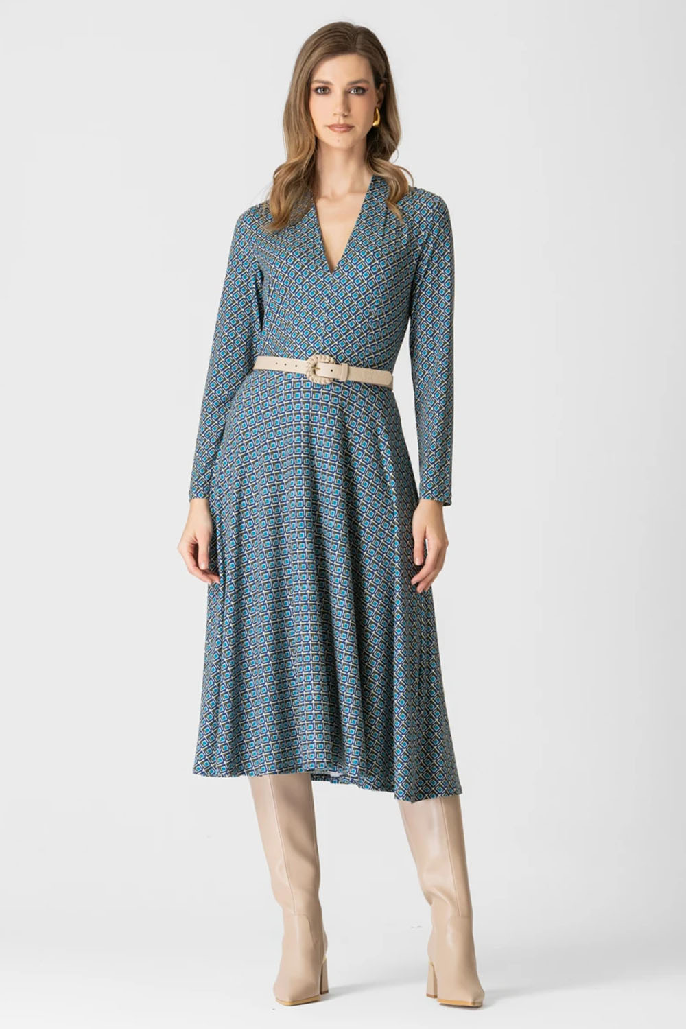 Φόρεμα jersey εμπριμέ με ζώνη