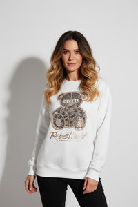 Φούτερ λευκό με σχέδιο αρκουδάκι και παγιέτες