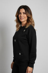 Μαύρο φούτερ με λουλούδια και διακοσμητικές πέτρες