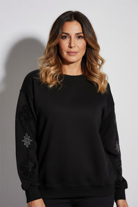 Μαύρο φούτερ με κεντητές λεπτομέρειες στα μανίκια - Ellisargi Boutique