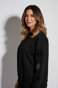 Μαύρο φούτερ με κεντητές λεπτομέρειες στα μανίκια - Ellisargi Boutique
