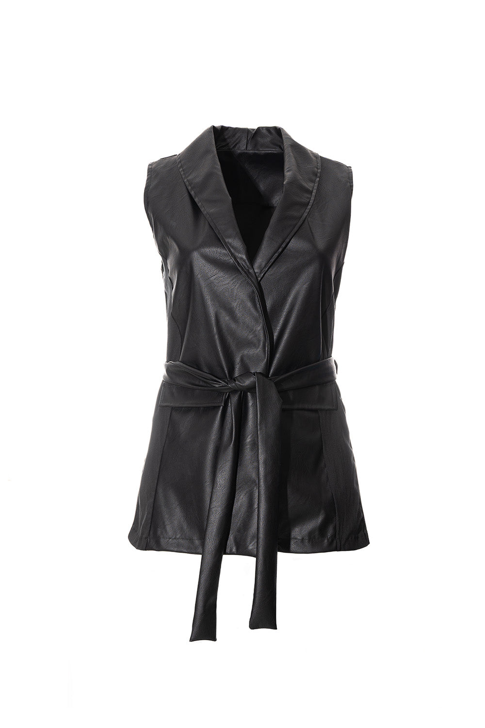 Γιλέκο μαύρο δερματίνη με ζώνη Ellisargi Boutique