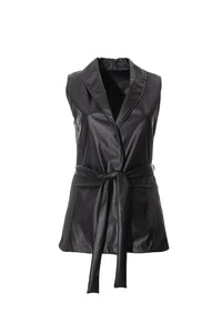 Γιλέκο μαύρο δερματίνη με ζώνη Ellisargi Boutique