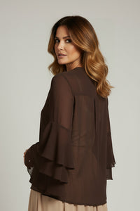 Καφέ διάφανο πουκάμισο με βολάν μανίκια και κουμπιά μπροστά – Ellisargi Boutique