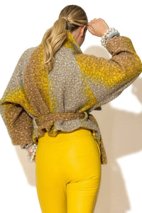 Κοντό παλτό όμπρε μπουκλέ με πέτρες και ζώνη στη μέση C-THROU – Ellisargi Boutique