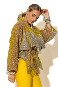 Κοντό παλτό όμπρε μπουκλέ με πέτρες και ζώνη στη μέση C-THROU – Ellisargi Boutique