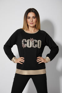 Μαύρη μπλούζα με τύπωμα COCO και χρυσές λεπτομέρειες από την Ellisargi Boutique