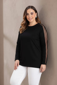 Μαύρη Μπλούζα με Δαντέλα στα Μανίκια
