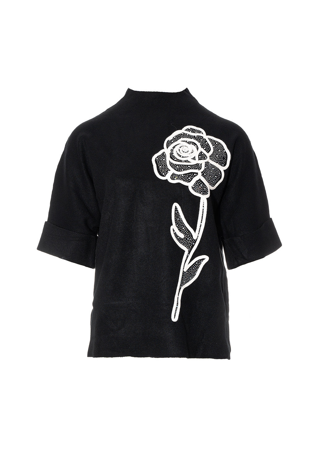 Μαύρη μπλούζα με λευκό τριαντάφυλλο στο μπροστινό μέρος