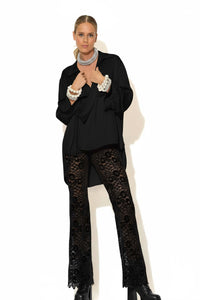 Μαύρη πουκαμίσα C-THROU με δέσιμο στο πλάι και ασύμμετρη γραμμή – Ellisargi Boutique