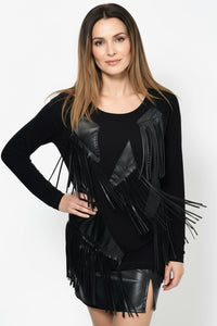 Μαύρη μπλούζα με δερματίνη και κρόσσια – Ellisargi Boutique