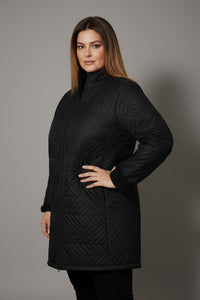 Μαύρο καπιτονέ μπουφάν plus size με φερμουάρ