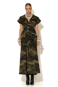 Μάξι camo φόρεμα cargo C-THROU με πέτρες και φερμουάρ μπροστά – Ellisargi Boutique