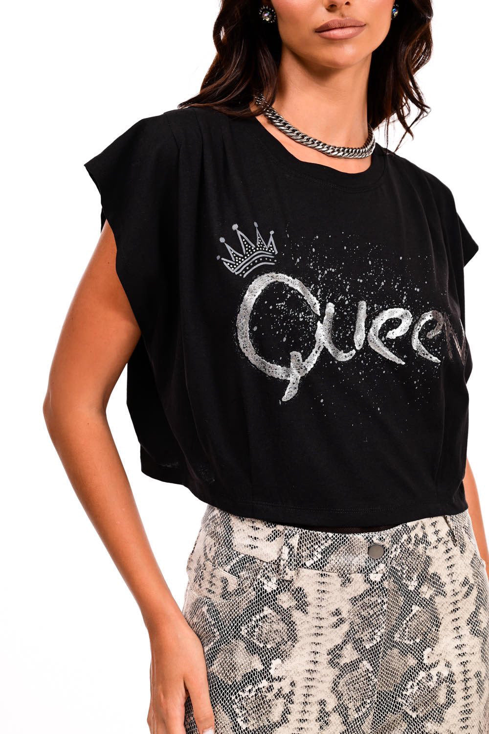 Μαύρο t-shirt Queen με στάμπα