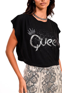 Μαύρο t-shirt Queen με στάμπα