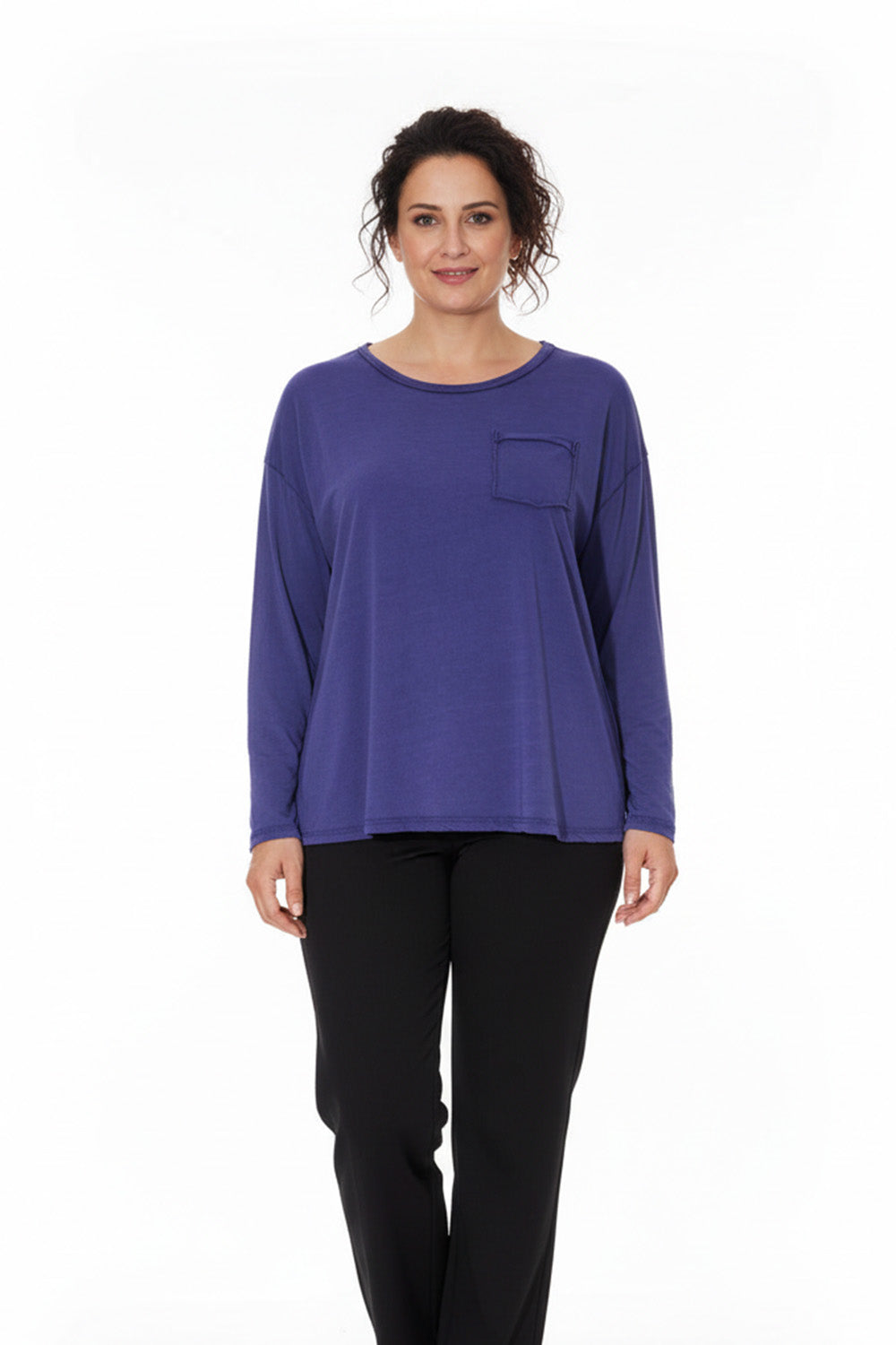 Μπλούζα μακρυμάνικη μωβ με τσέπη