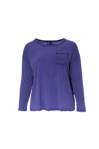 Μωβ μακρυμάνικη μπλούζα με τσέπη και διακοσμητική λεπτομέρεια στην πλάτη