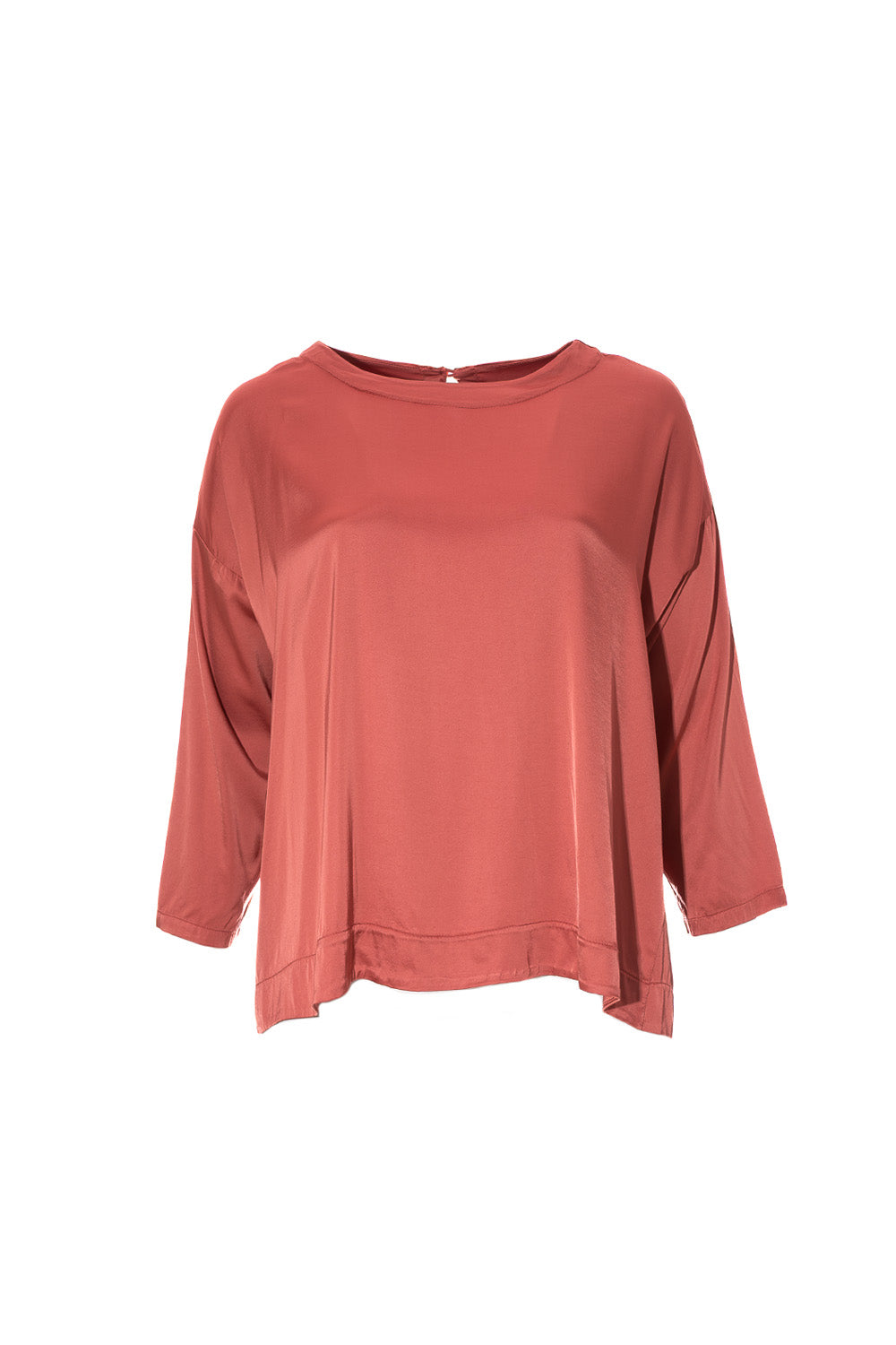 Κοραλί σατέν μπλούζα με μανίκια 3/4 και άνετη εφαρμογή