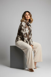 Μπλούζα καφέ-εκρού με print αστέρια και ζιβάγκο – Ellisargi Boutique