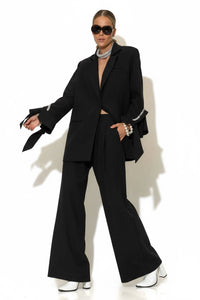 Μαύρη παντελόνα C-THROU με φαρδιά γραμμή και ψηλή μέση – Ellisargi Boutique