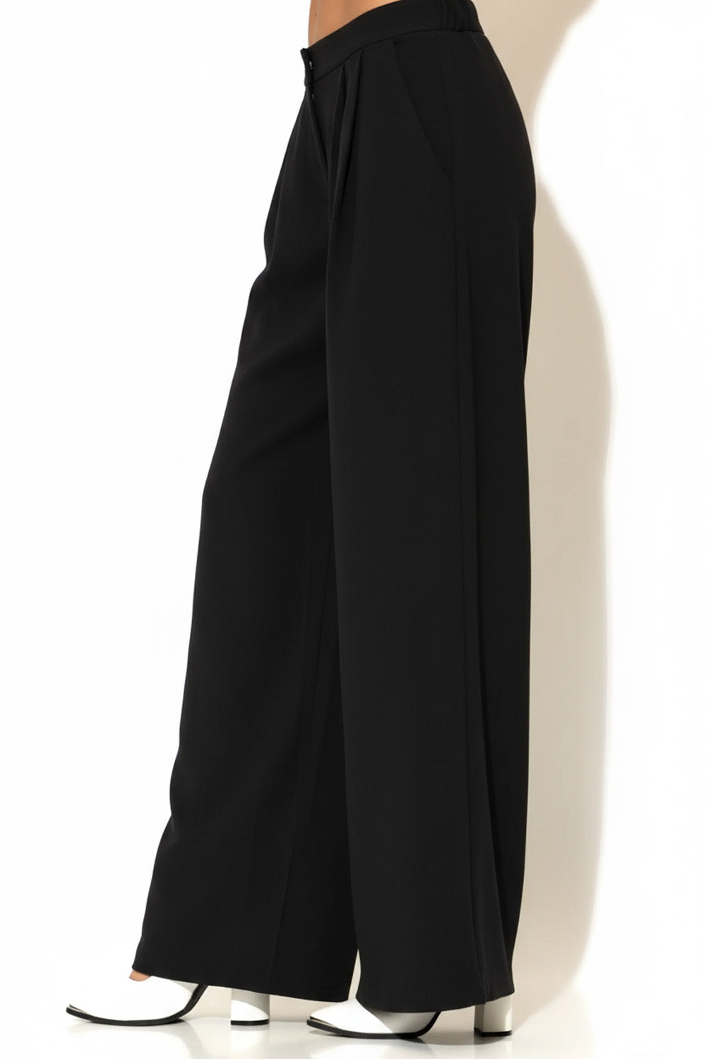 Μαύρη παντελόνα C-THROU με φαρδιά γραμμή και ψηλή μέση – Ellisargi Boutique