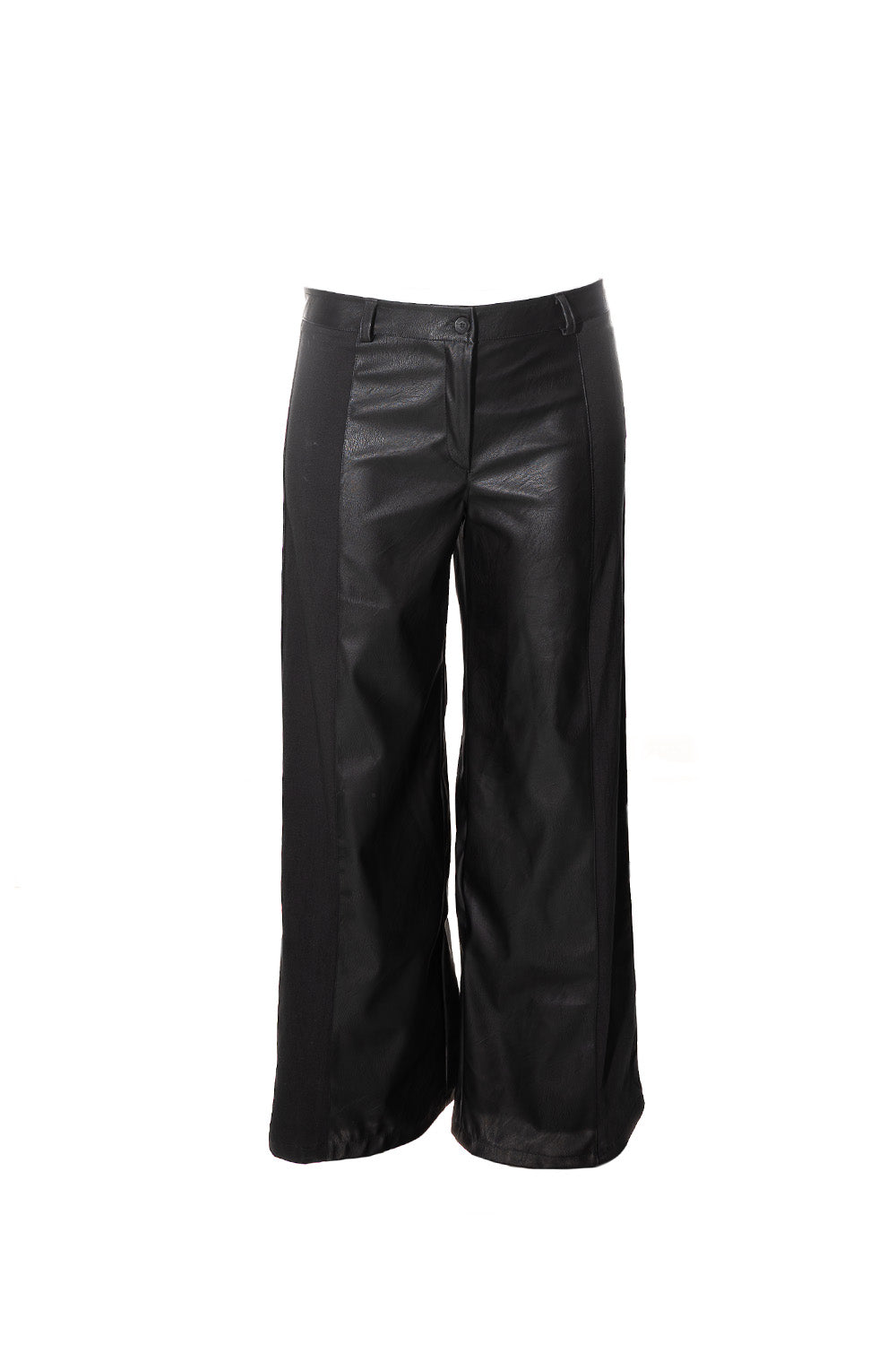 Παντελόνι μαύρο με δερματίνη και ρίγα