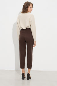 καφε ψηλόμεσο παντελόνι με λάστιχο και κουμπιά μπροστά – Ellisargi Boutique