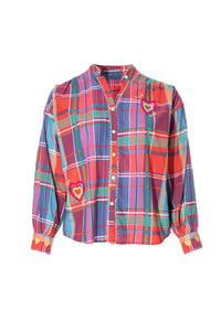 Πολύχρωμο καρό πουκάμισο με κεντητές καρδιές και μακριά μανίκια