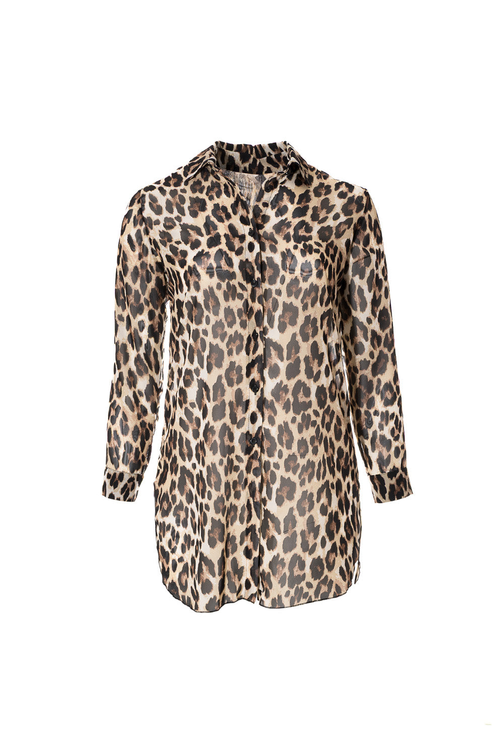 Λεοπάρ διάφανη πουκαμίσα με μακριά μανίκια και κουμπιά μπροστά