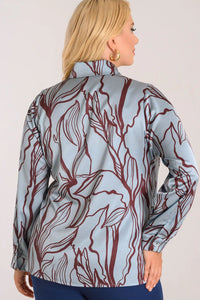 “Πουκάμισο γαλάζιο με μπορντό σχέδιο σε plus size γραμμή”