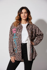 Λεοπάρ πουκάμισο με τυπώματα και κόκκινη κορώνα στην πλάτη