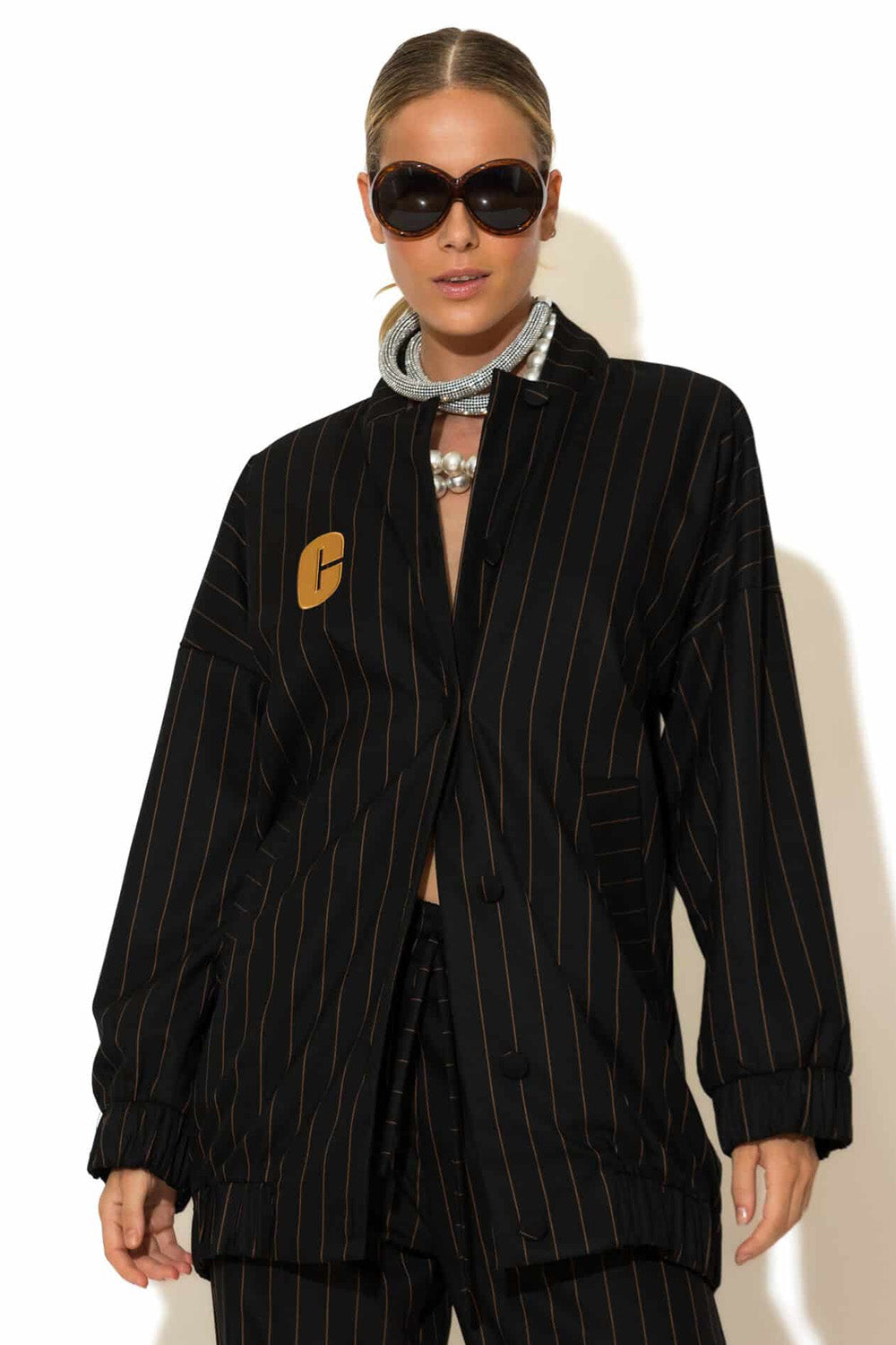 Ριγέ bomber jacket C-THROU με κέντημα logo