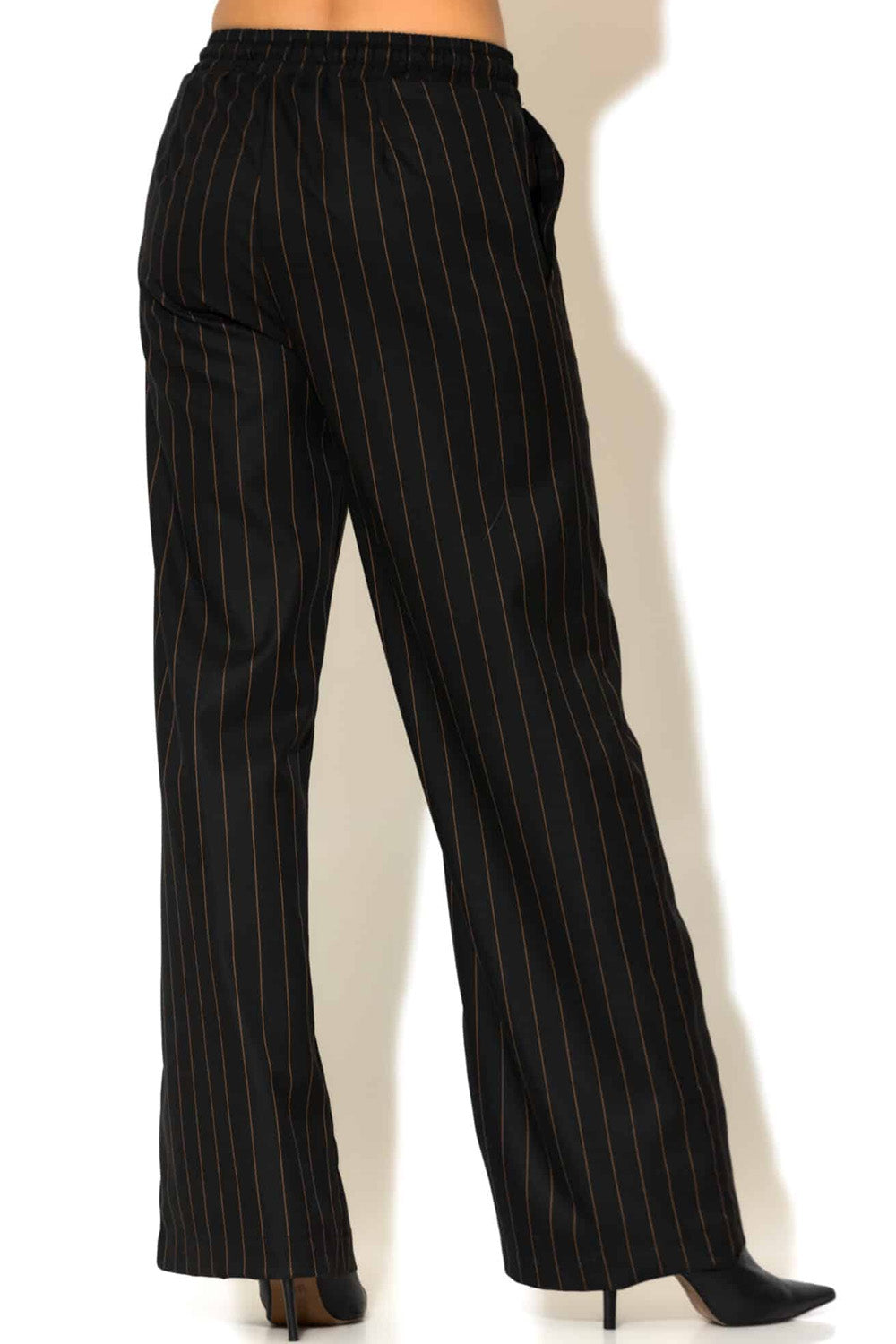 Ριγέ φαρδύ παντελόνι με λάστιχο και λογότυπο C-THROU