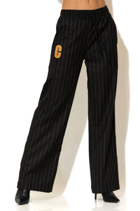 Ριγέ φαρδύ παντελόνι με λάστιχο και λογότυπο C-THROU