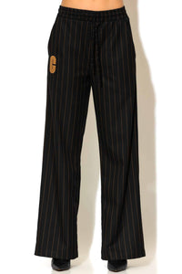 Ριγέ φαρδύ παντελόνι με λάστιχο και λογότυπο C-THROU