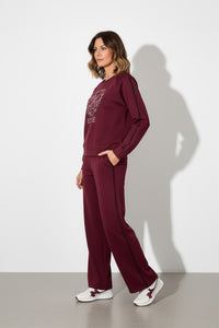 Σετ μπορντό μπλούζα με τύπωμα και παντελόνι ίσια γραμμή