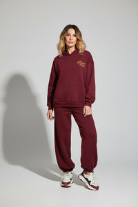 Σετ φόρμες μπορντό με hoodie και παντελόνι oversized – Ellisargi Boutique