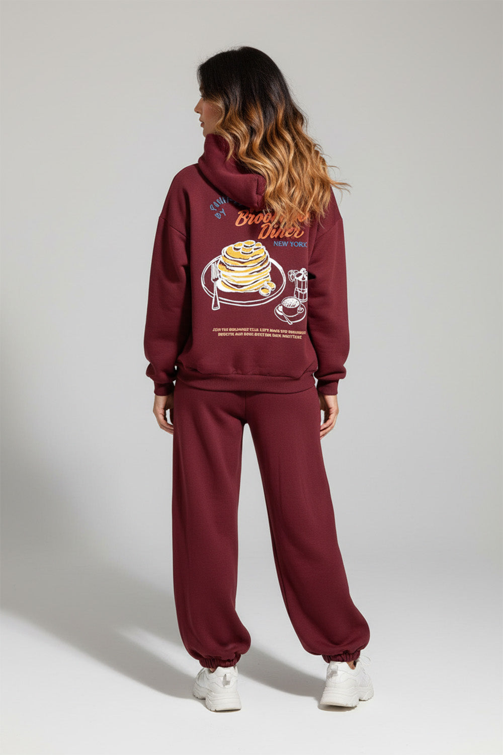 Σετ φόρμες μπορντό με hoodie και παντελόνι oversized – Ellisargi Boutique