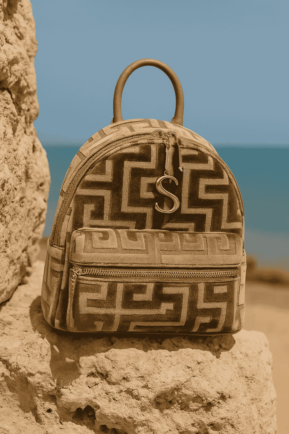 Sorena Mini Backpack με Γεωμετρικό Σχέδιο και Χρυσή Αλυσίδα