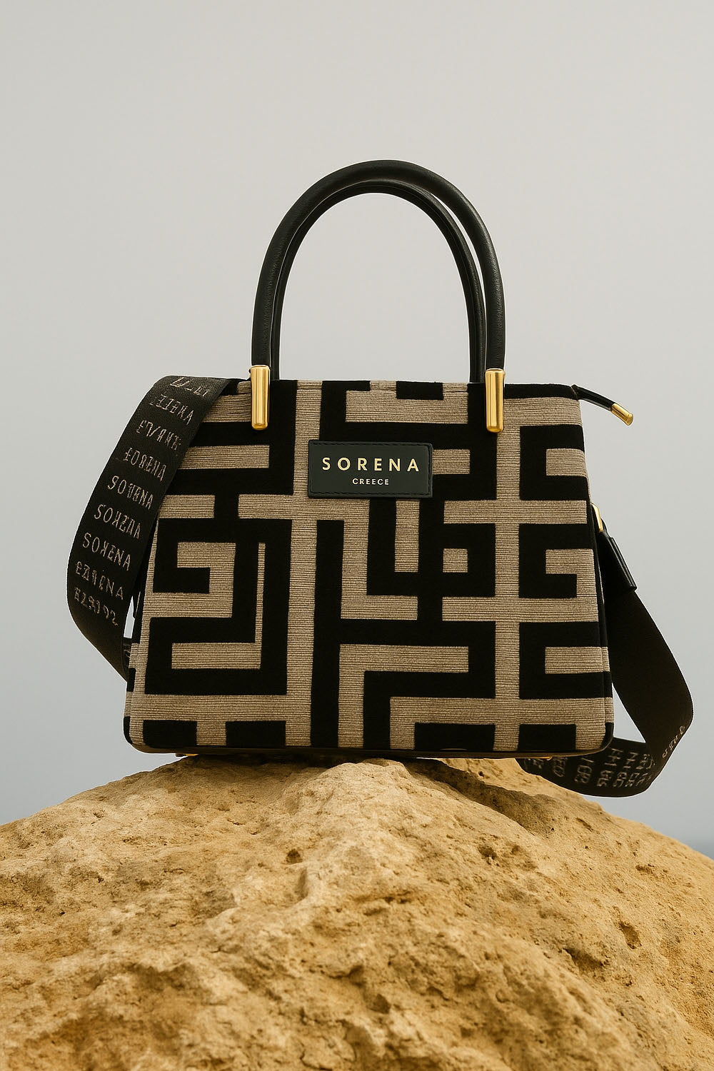 Τσάντα Sorena με αποσπώμενο ιμάντα και γεωμετρικό μοτίβο