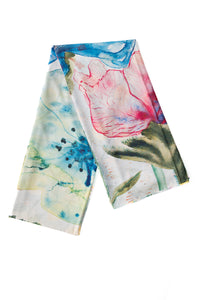 Γυναικείο φουλάρι διπλής όψης με print λεμόνια και λουλούδια – 75x190 εκ.