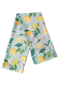 Γυναικείο φουλάρι διπλής όψης με print λεμόνια και λουλούδια – 75x190 εκ.