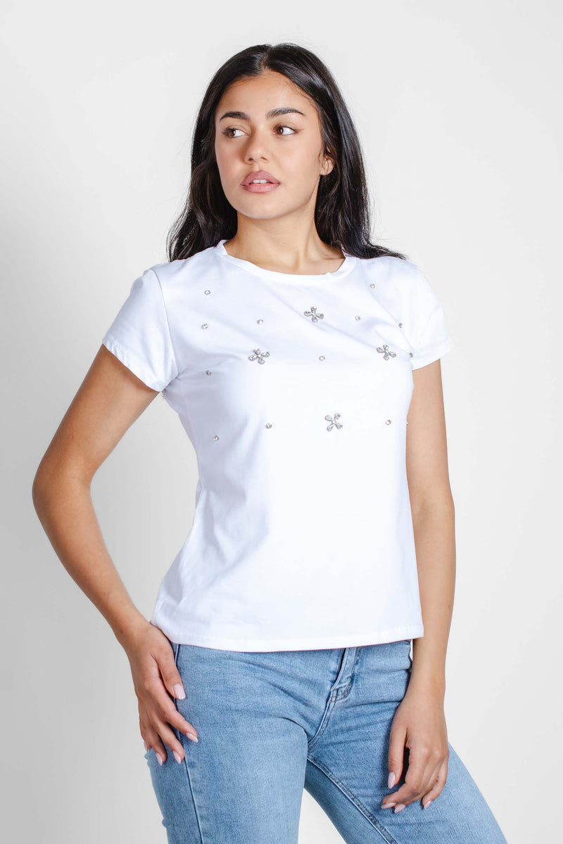 T-shirt με στρας λευκό